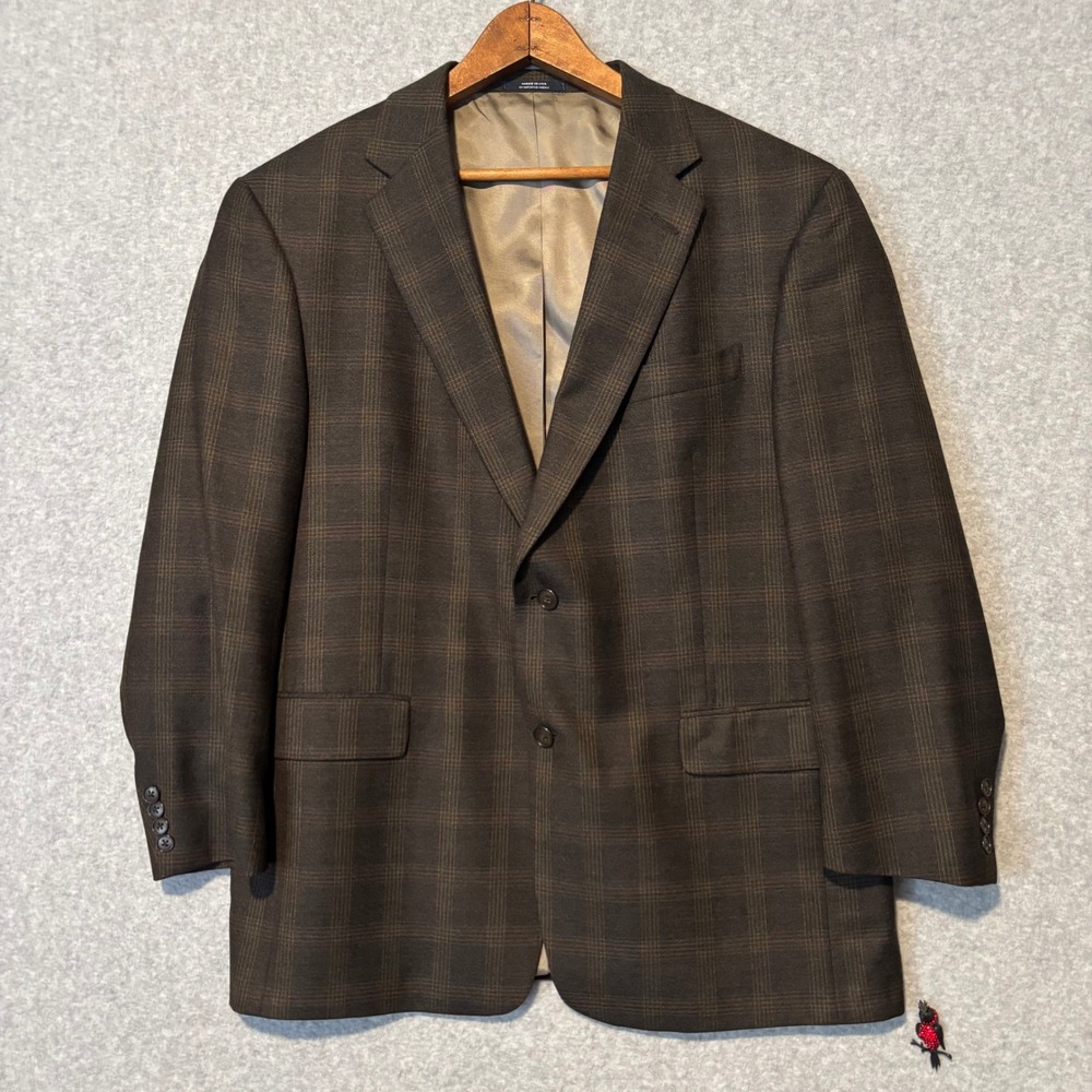 Hart Schaffner Marx Men's 44S Blazer Sport Coat Brown Plaid Wool Blend USA Made